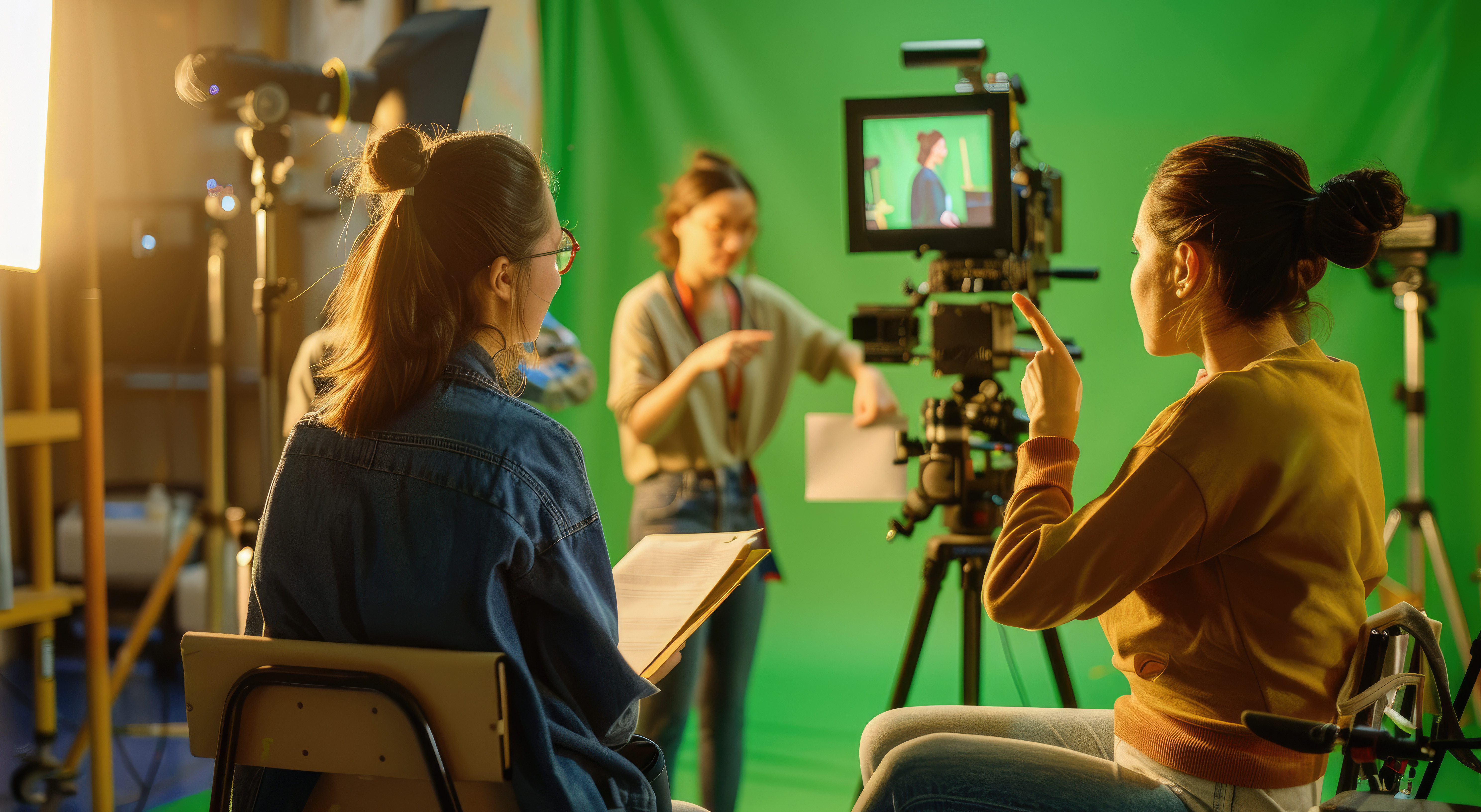 Apprentis cinéastes manipulant du matériel de tournage en colonie de vacances